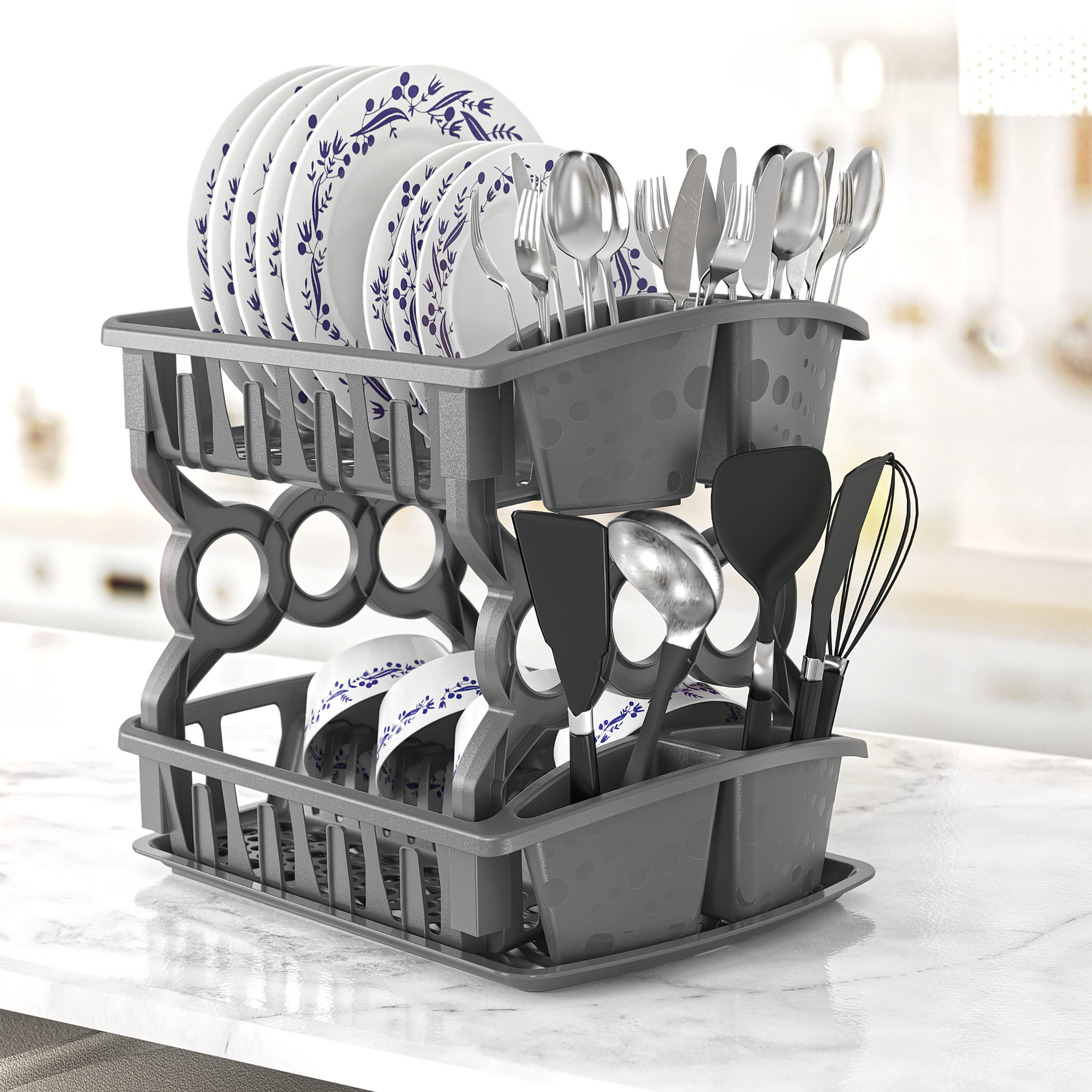 Escurridor de Trastes de Dos Pisos con Charola, Ahorra Espacio, Plástico Resistente | Torosqui - Image 11